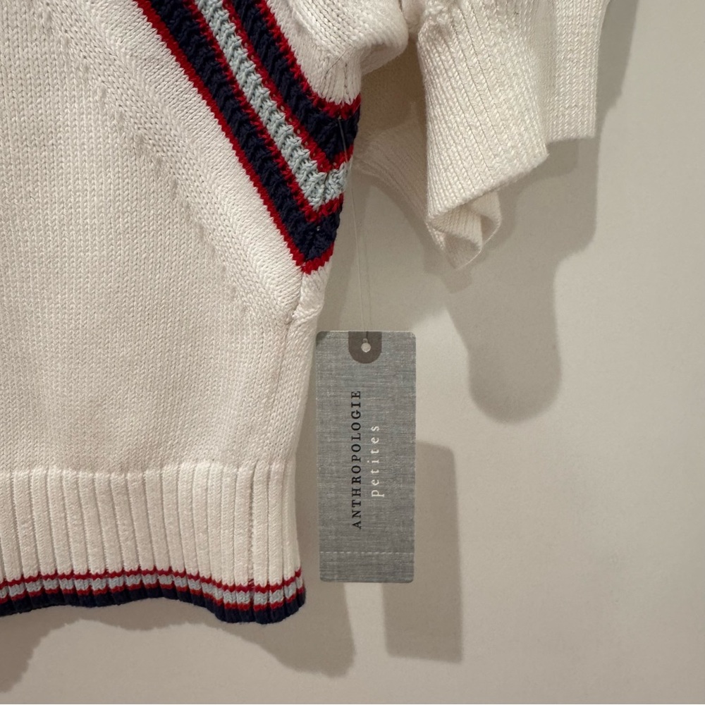 Anthropologie Maeve Puff-Sleeve Inset-Graphic Cardigan Sweater, Sz MP, NWT - Picture 7 of 12